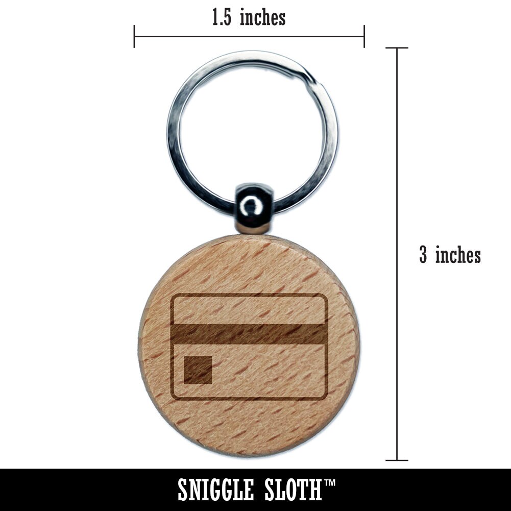 Credit Card Money Bills Engraved Wood Round Keychain Tag Charm