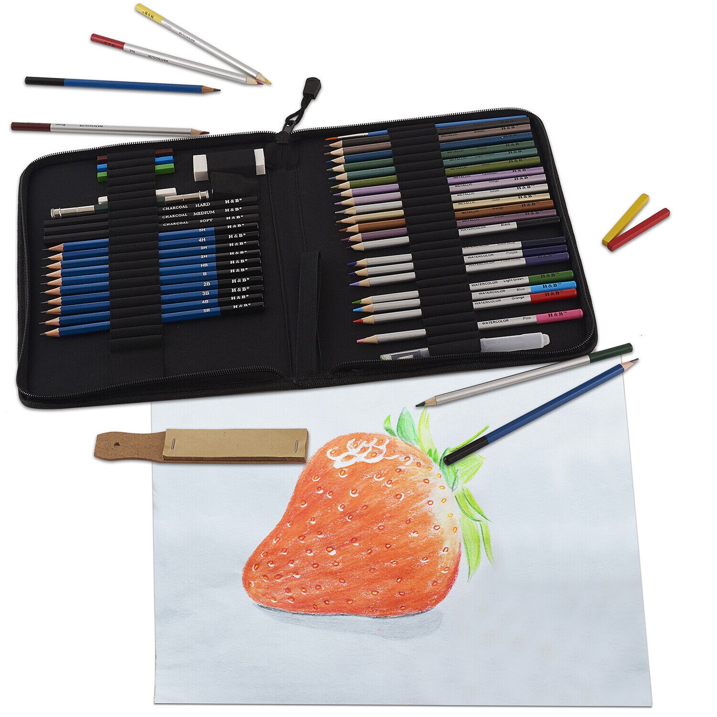 51-Piece Professional Drawing Set with Pencils, Sketch Charcoal, and Art Bag