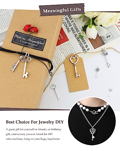20 Type of 40 Pieces Vintage Skeleton Key Charms,  Antique Silver Key Charms for Necklace Pendant DIY Jewelry Making Supplies Wedding Favors