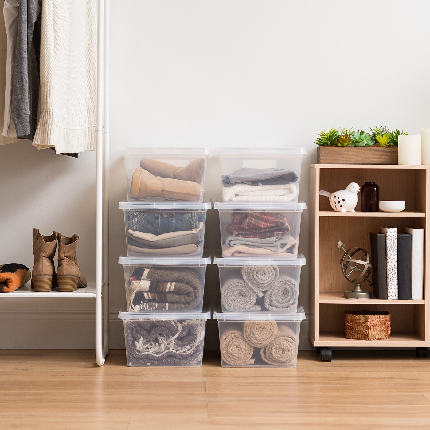 IRIS USA 17 Qt Clear Storage Box, BPA-Free Plastic Stackable Bin with Lid, Containers to Organize Shoes and Closet Shelves, Classroom Organization Teacher Tools, Game Storage, 12 Pack