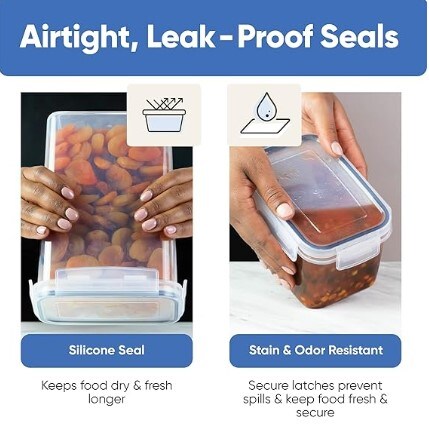 14 Pieces Food Storage Containers with Lids - Plastic Kitchen Storage Pantry Organization and Storage Containers