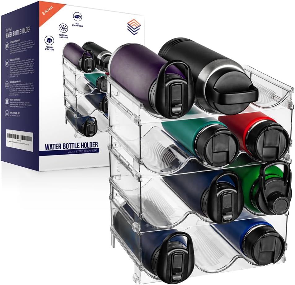 Water Bottle Organizer – Perfect as a Pantry Organizer and Cabinet Organizer –Water Bottle Holder or Wine Rack for Home Organization and Storage, Kitchen Countertop Organization, 4 Pack