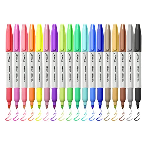 18 Assorted Color Permanent Markers,Fine Point Art Marker Pens Set for Adult Coloring Marking Doodling Painting on Plastic,Glass,Stone