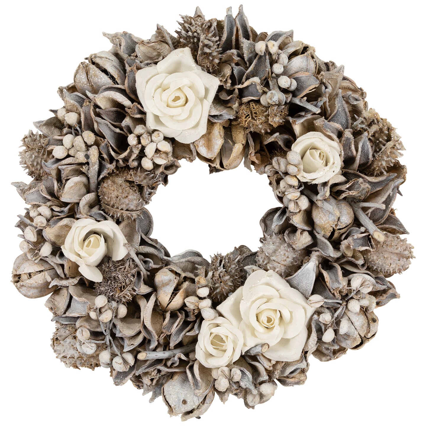 Northlight Glittered White Roses Winter Botanicals Artificial Christmas Wreath - 9.5&#x22; - Unlit
