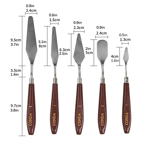 Palette Knife Painting Stainless Steel Spatula Palette Knife Oil Paint Metal Knives Wood Handle (Red 5 Piece)