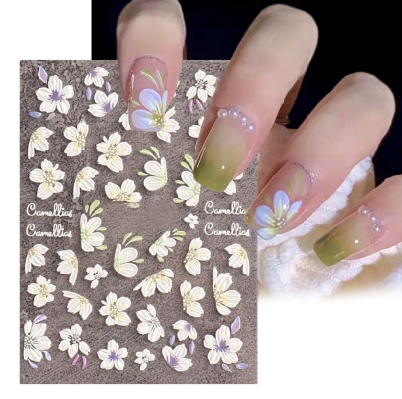 Kitcheniva 5D Embossed Nail Stickers Christmas Snowflakes Flowers Designs