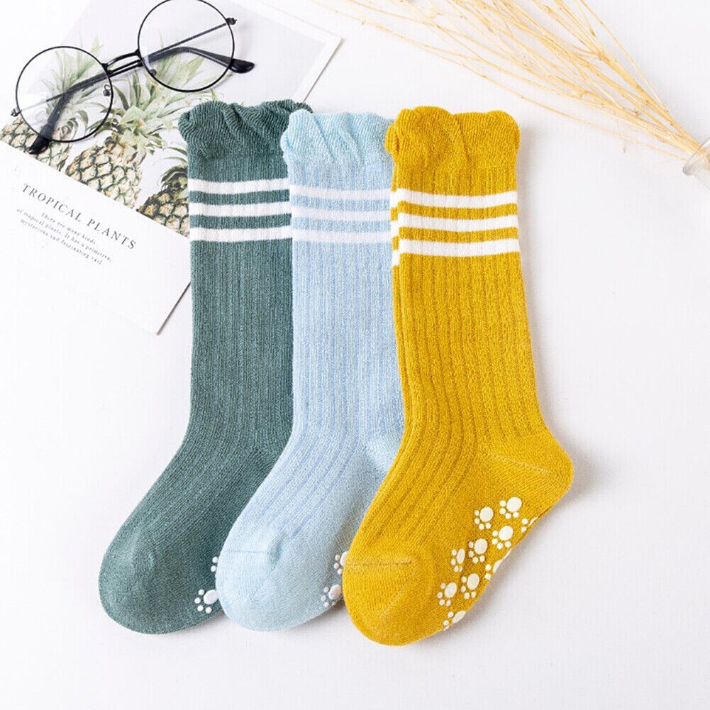 KItcheniva 3 Pairs Anti Slip Non Skid Newborn Long Stockings Socks