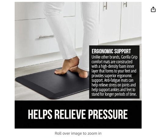Anti Fatigue Standing Desk Mat, Thick Cushioned Kitchen Floor Mats, Washable, Stain Resistant, Supportive Comfort Padded Rug, Ergonomic Office Antifatigue Runner Pad, 32x20 Inches, Black