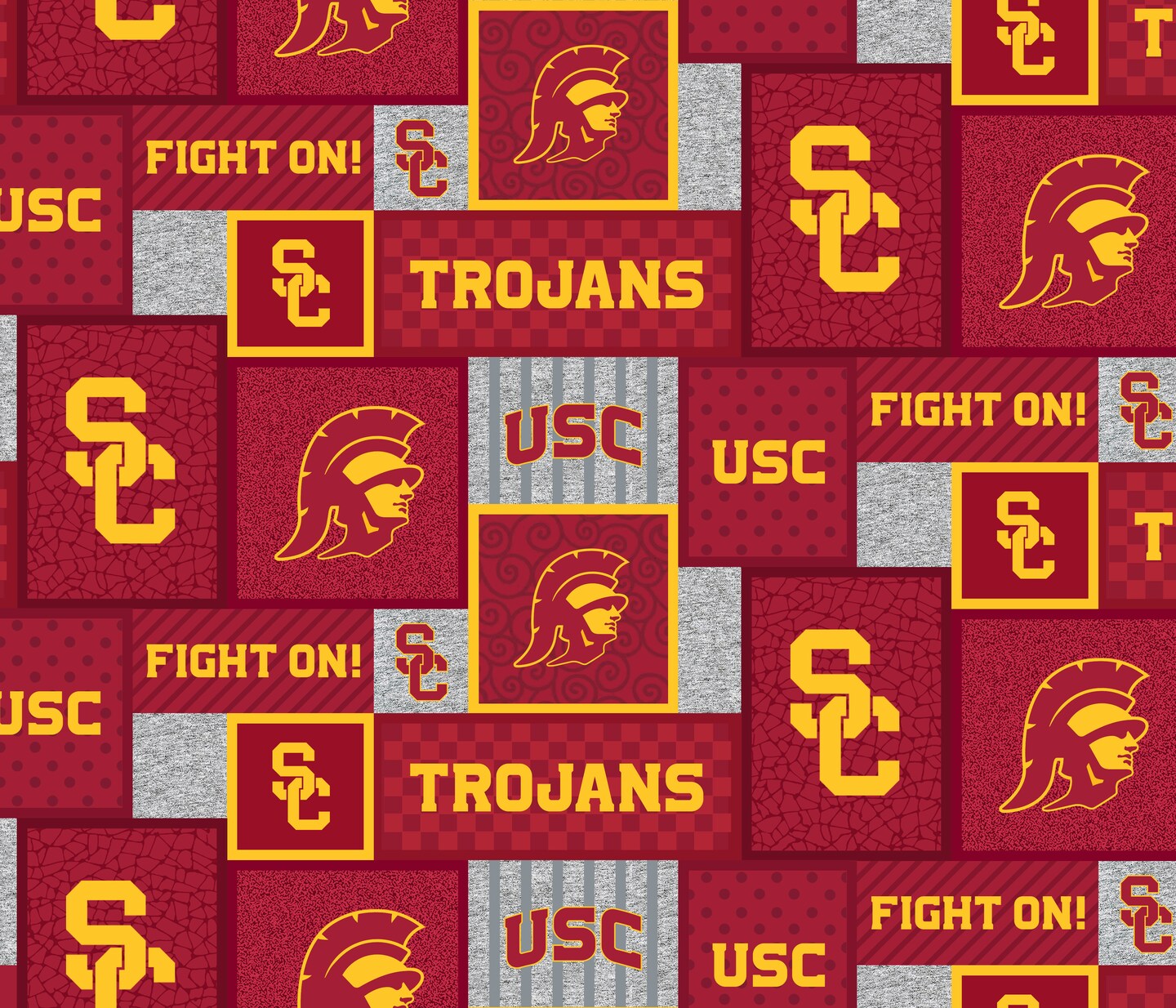 Sykel Enterprises-University of Southern California Fleece Fabric-USC Trojans College Patch Fleece Blanket Fabric-Sold by the yard