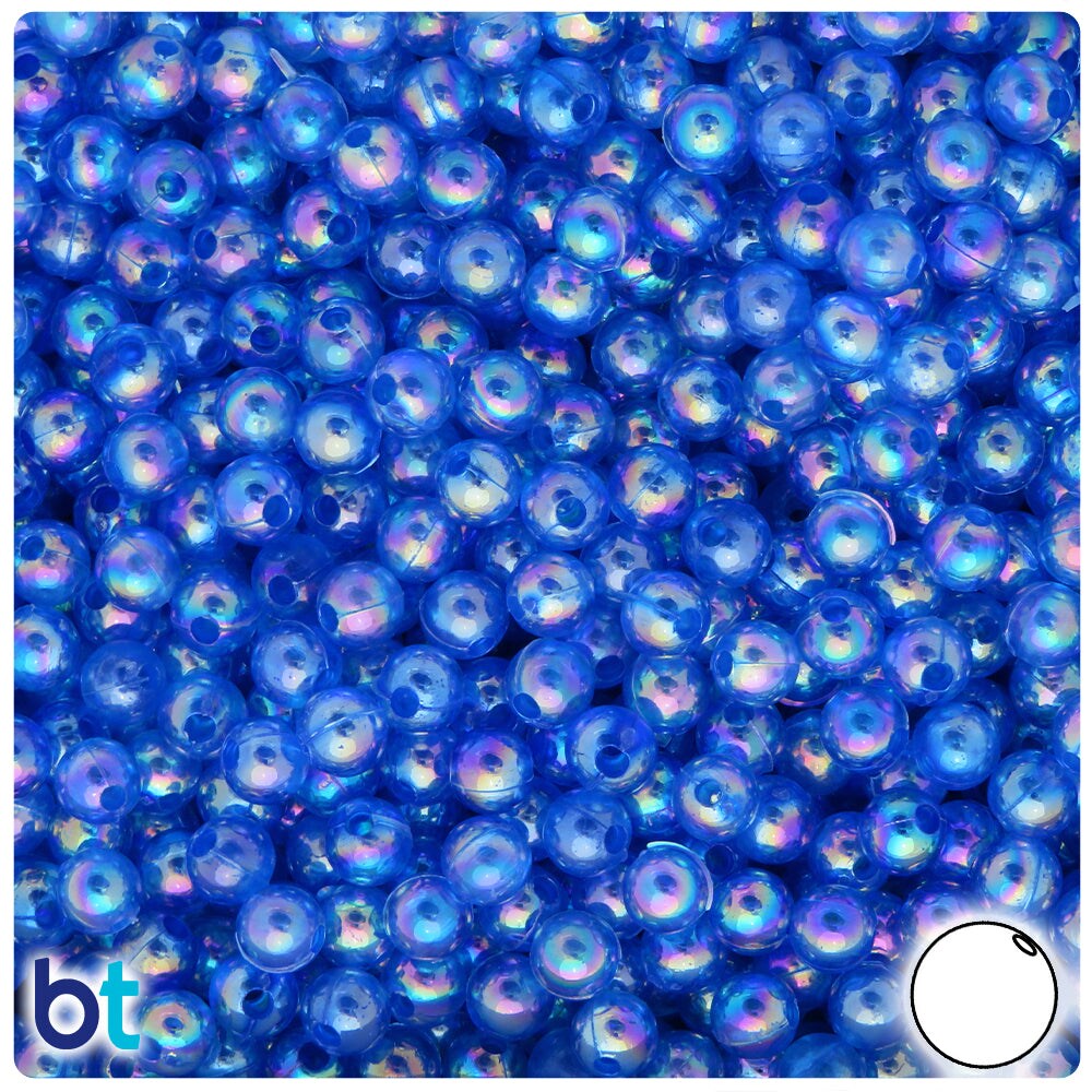 BeadTin Dark Blue Transparent AB 6mm Round Plastic Craft Beads (300pcs)
