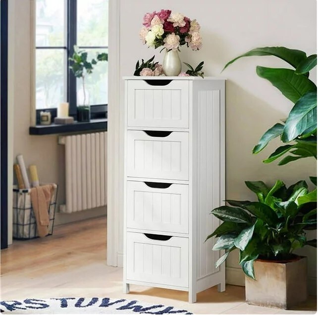 Wooden Bathroom Floor Cabinet Freestanding Storage Organizer White