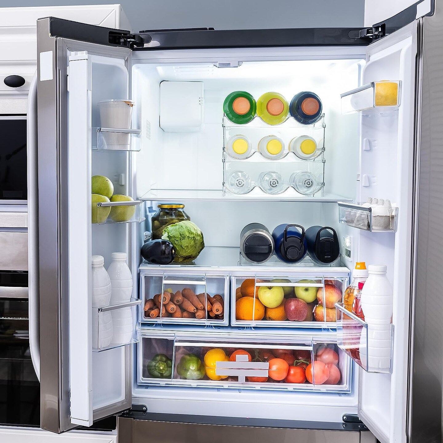 Water Bottle Organizer – Perfect as a Pantry Organizer and Cabinet Organizer –Water Bottle Holder or Wine Rack for Home Organization and Storage, Kitchen Countertop Organization, 4 Pack