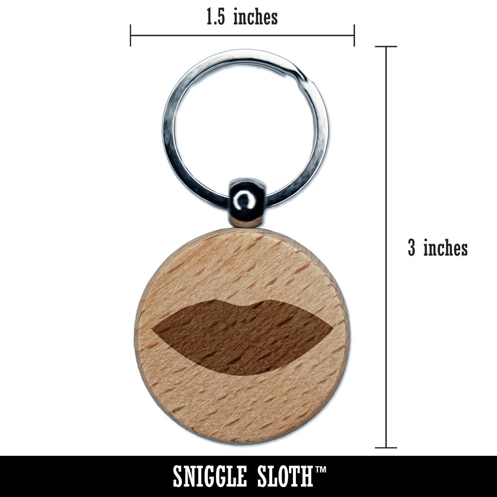 Lips Mouth Solid Engraved Wood Round Keychain Tag Charm