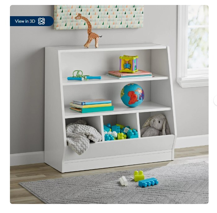 White Kids Bin Storage and Two Shelf Bookcase