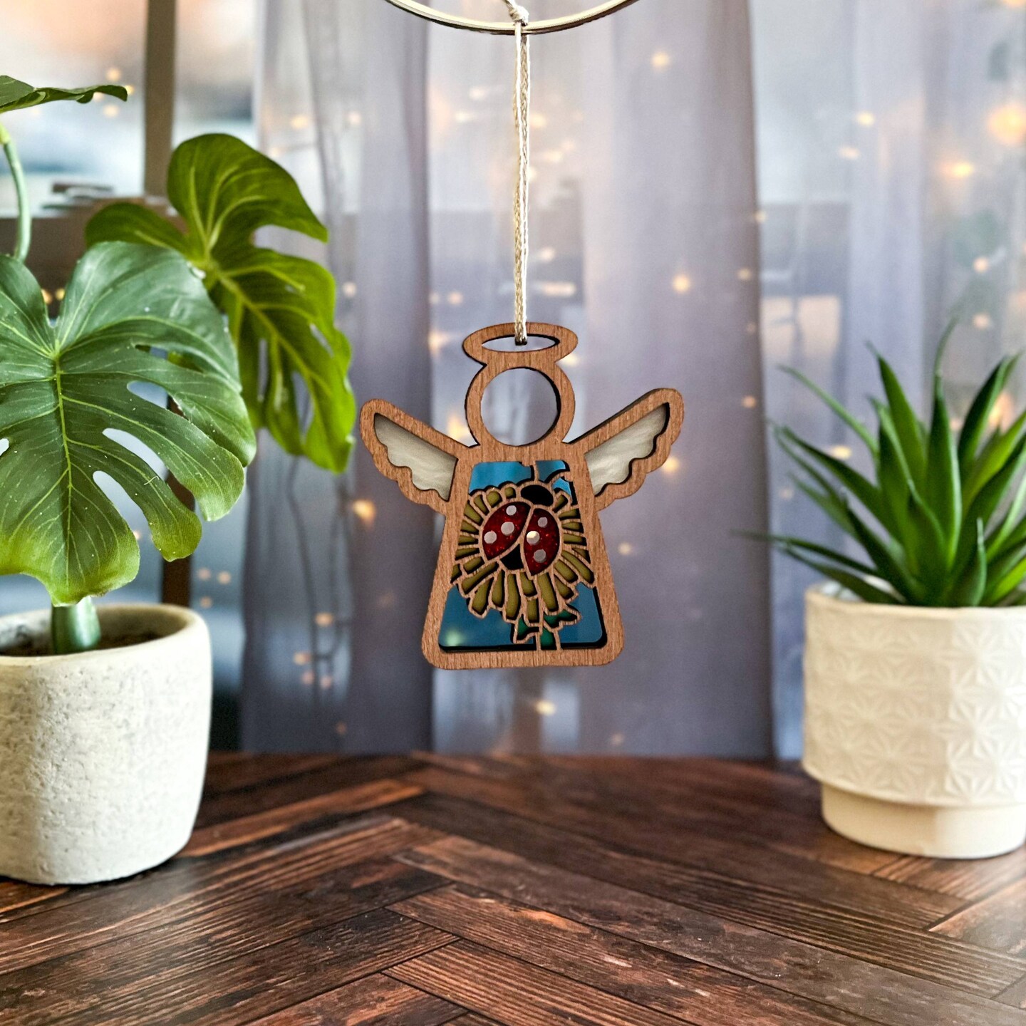 3.5&#x22; (H) Ladybug and Dandelion Ornament - Handcrafted in Texas - Mother&#x27;s Angels&#xAE; Figurine - Mother&#x27;s Day Gifts