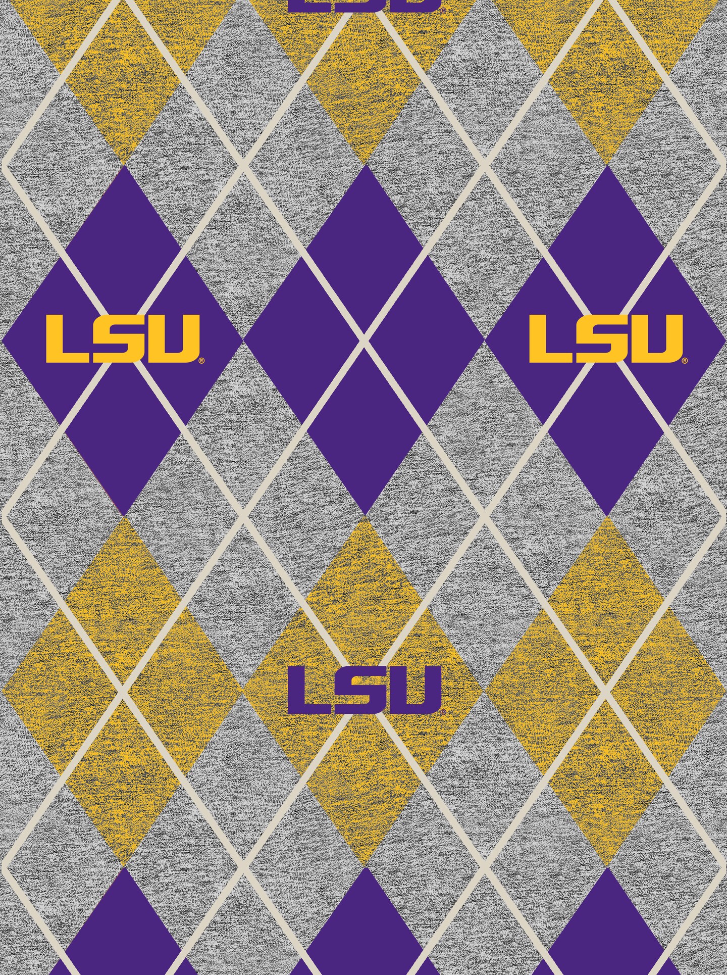 Sykel Enterprises-Louisiana State University Fleece Fabric-LSU Tigers Heather Argyle Fleece Blanket Fabric-Sold by the yard