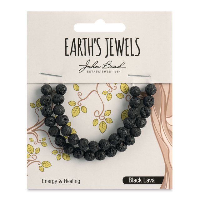 Earth's Jewels Semi-Precious Black Lava Natural Round Beads, 6mm