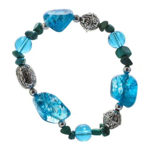 Earth&#x27;s Jewels Semi-Precious Natural Dyed Turquoise Stretch Bracelet #42