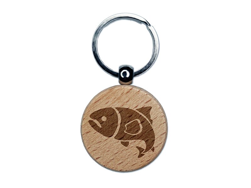 Salmon Fish Engraved Wood Round Keychain Tag Charm Michaels