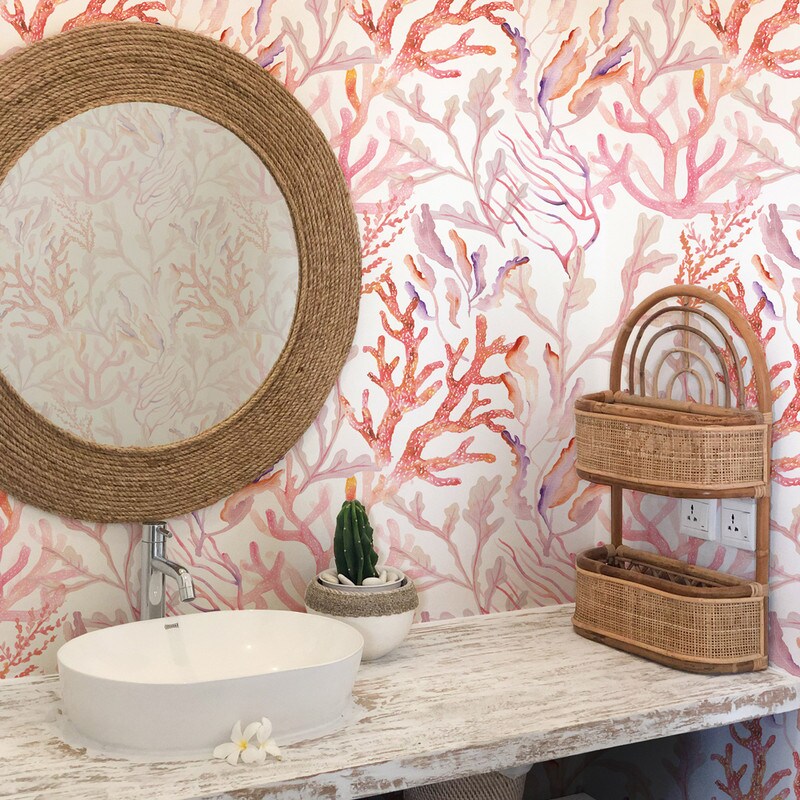Tempaper Coral Reef Peel and Stick Wallpaper Rose Quartz