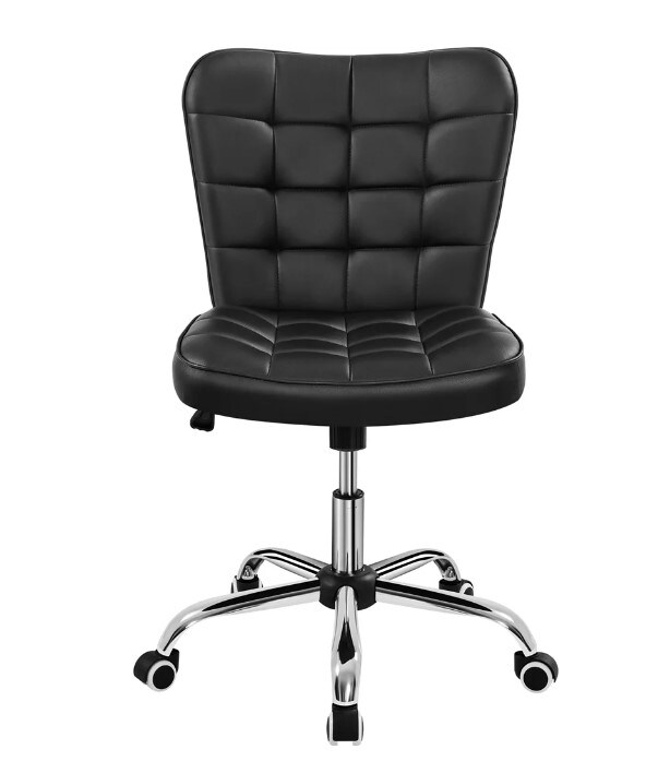 Black Modern Rolling Faux Leather Armless Desk Chair with Metal Base for Home Office