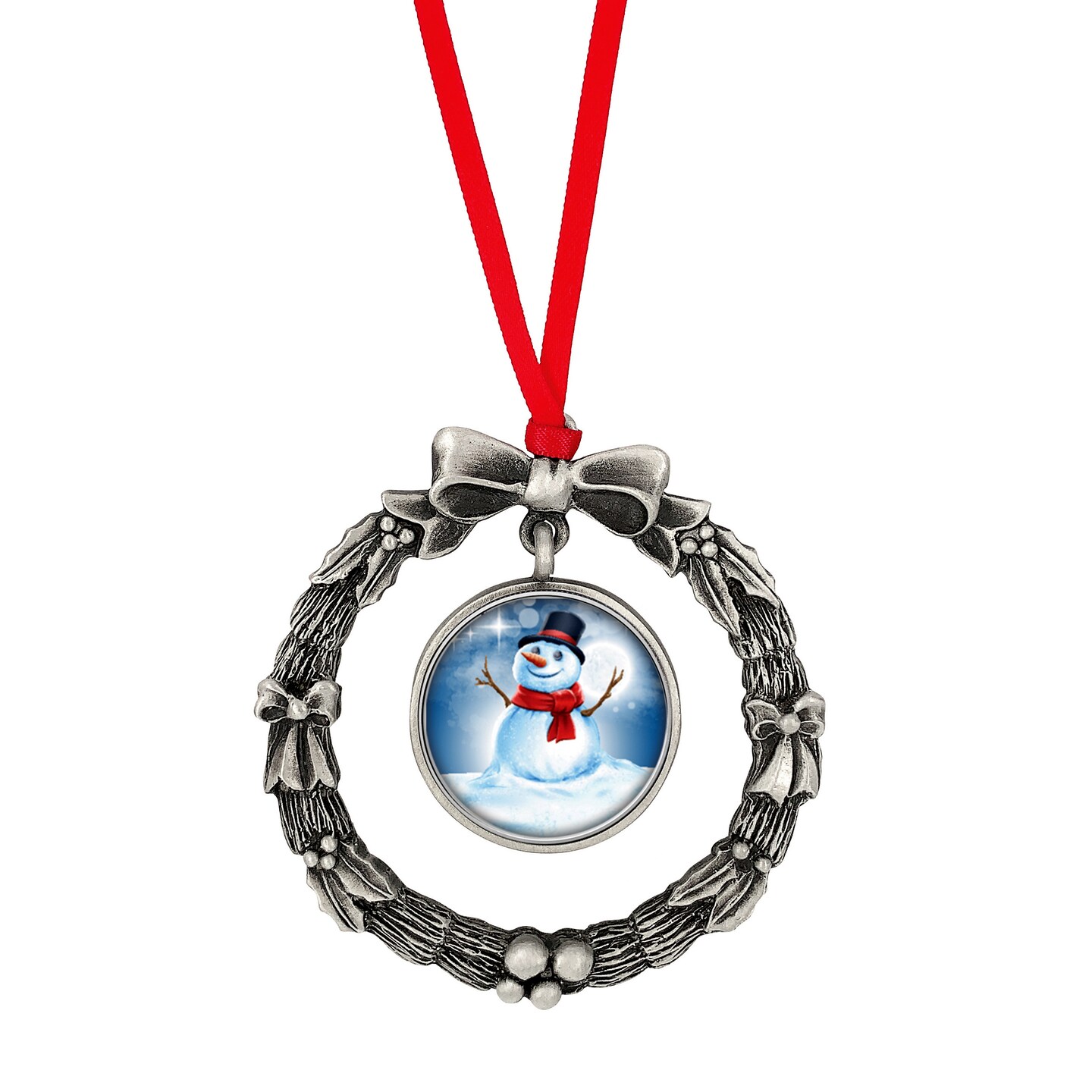 Wreath Ornament With Colorized Quarter Snowman Coin