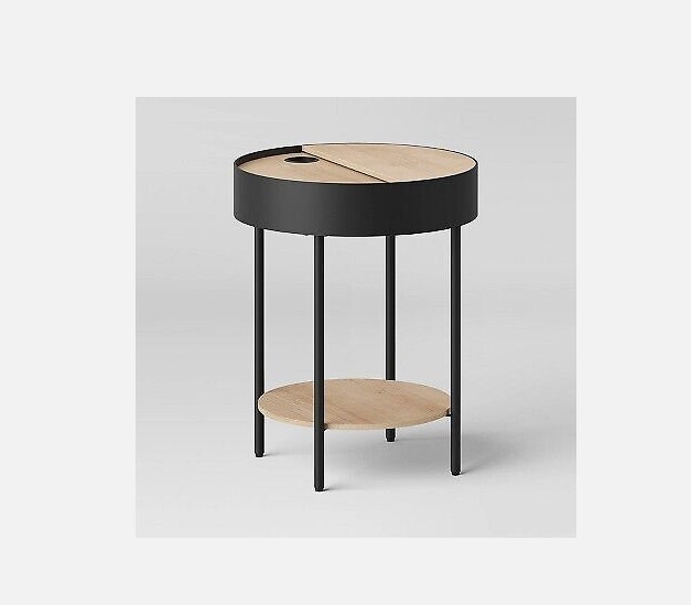 Natural Mixed Material Hidden Storage End Table - Room Essentials