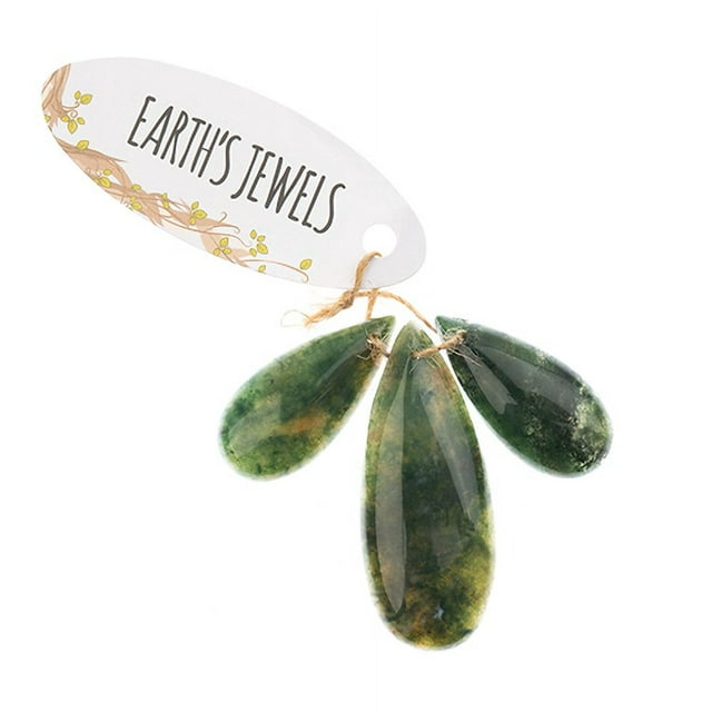Earth&#x27;s Jewels Semi-Precious Natural Moss Agate Teardrop Pendants