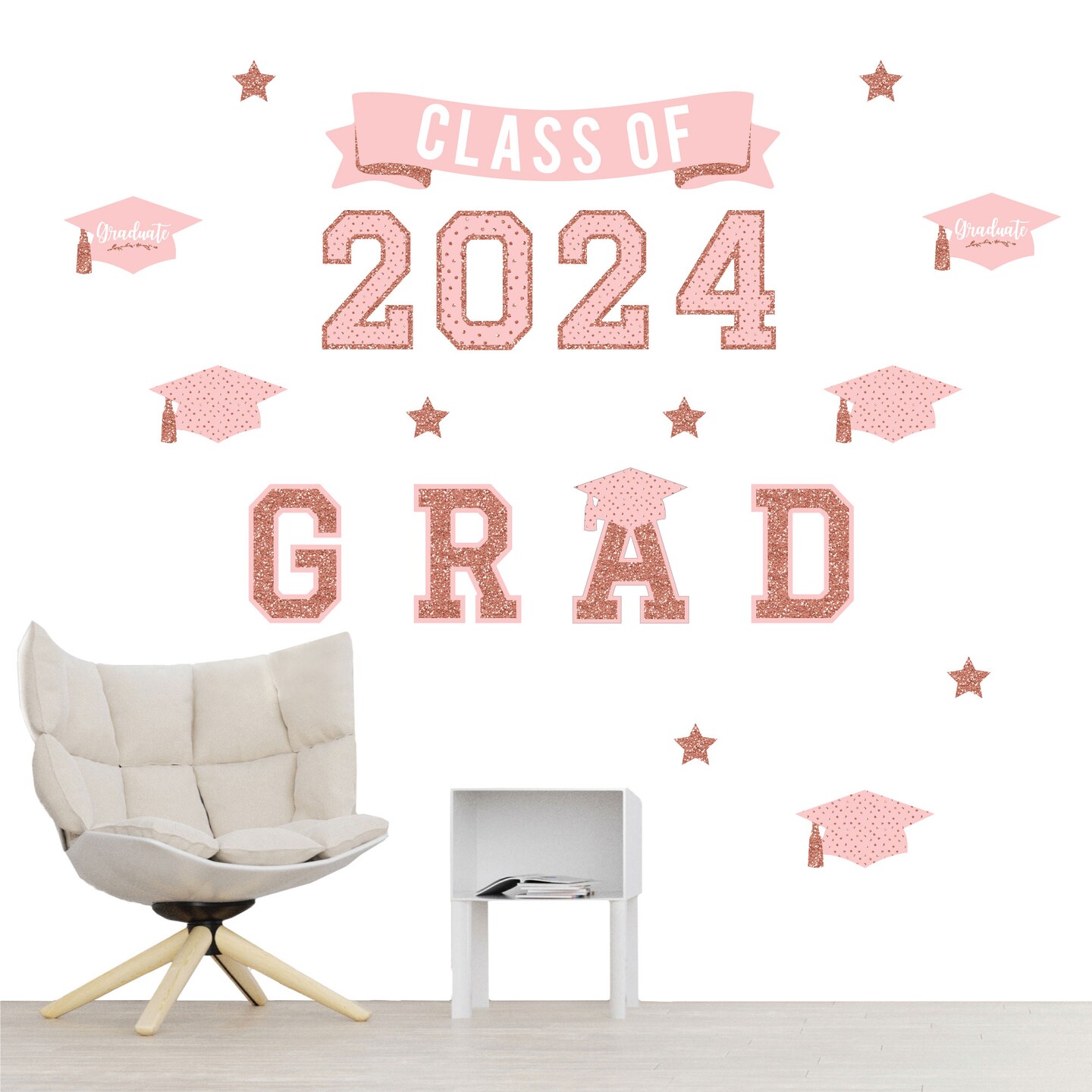 Big Dot of Happiness Rose Gold Class of 2024 Graduation Party Wall