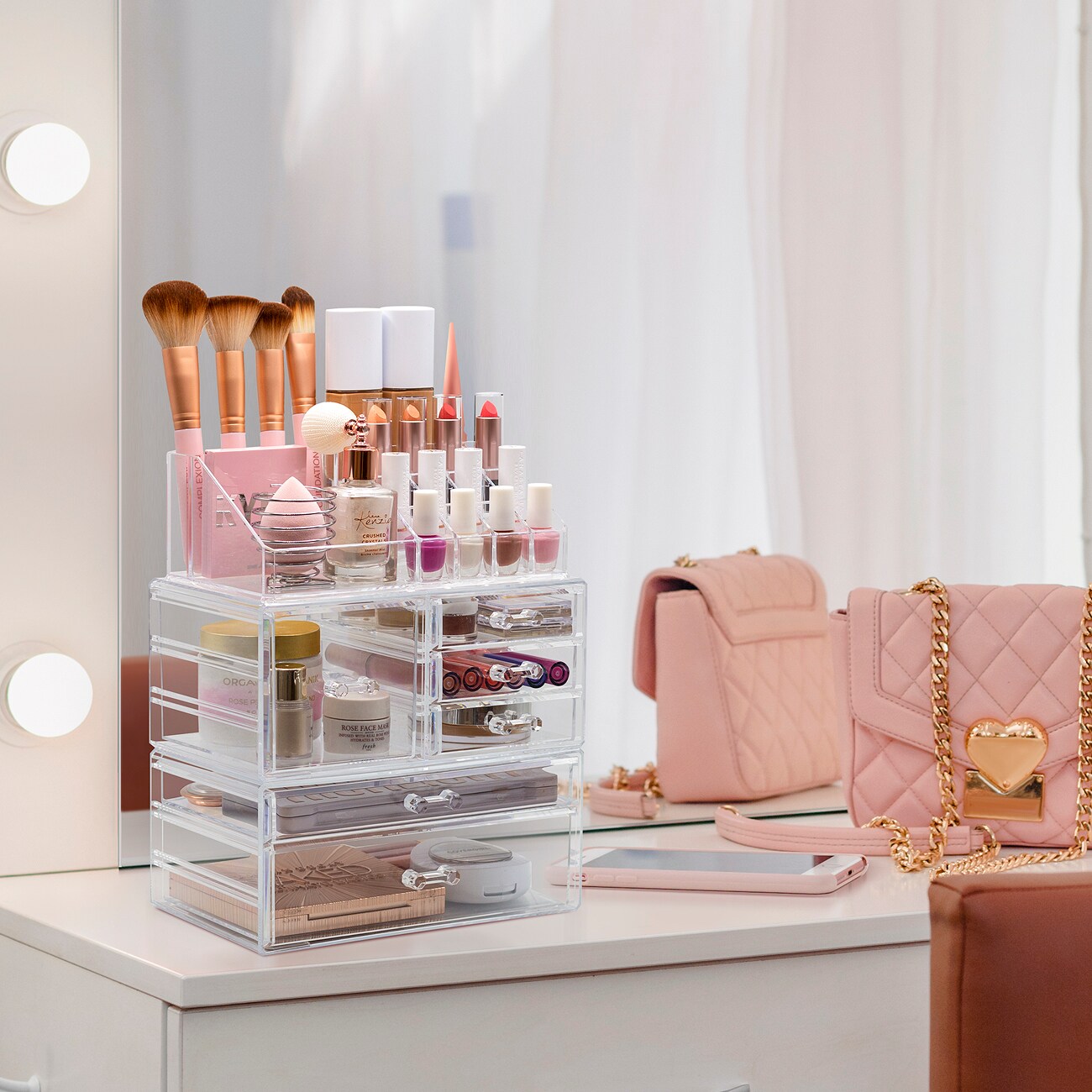Sorbus Large Clear Makeup Organizer Case - 3 Piece Set