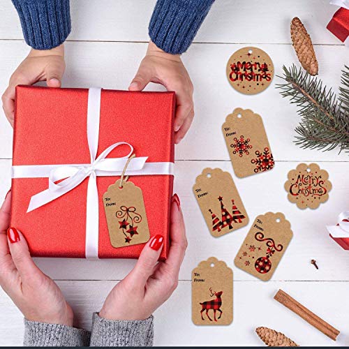 STEFORD Christmas Kraft Paper Gift Tags,120 PCS Christmas Label Gift Tags  with 230 feet String