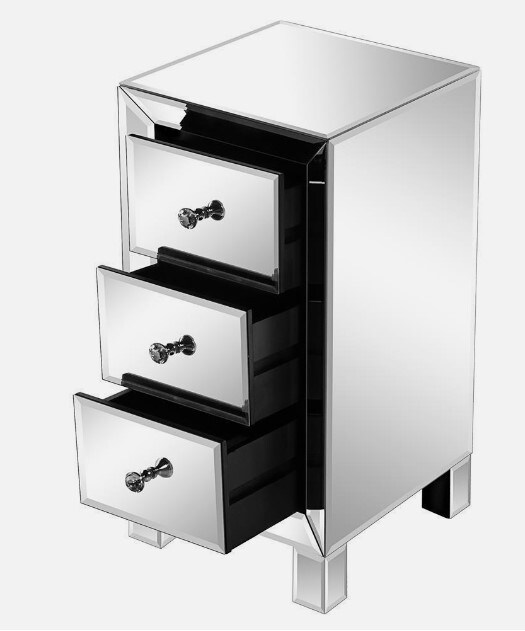 Nightstand with 3 Drawers Bedroom Storage Mirrored Bedside End Table Accents for the Home