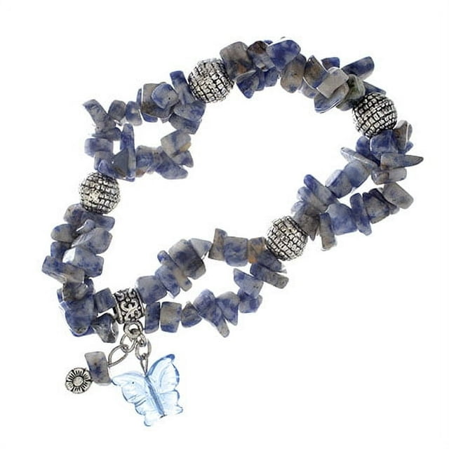 Earth&#x27;s Jewels Semi-Precious Sodalite Natural Blue Bracelet, Butterfly Charm