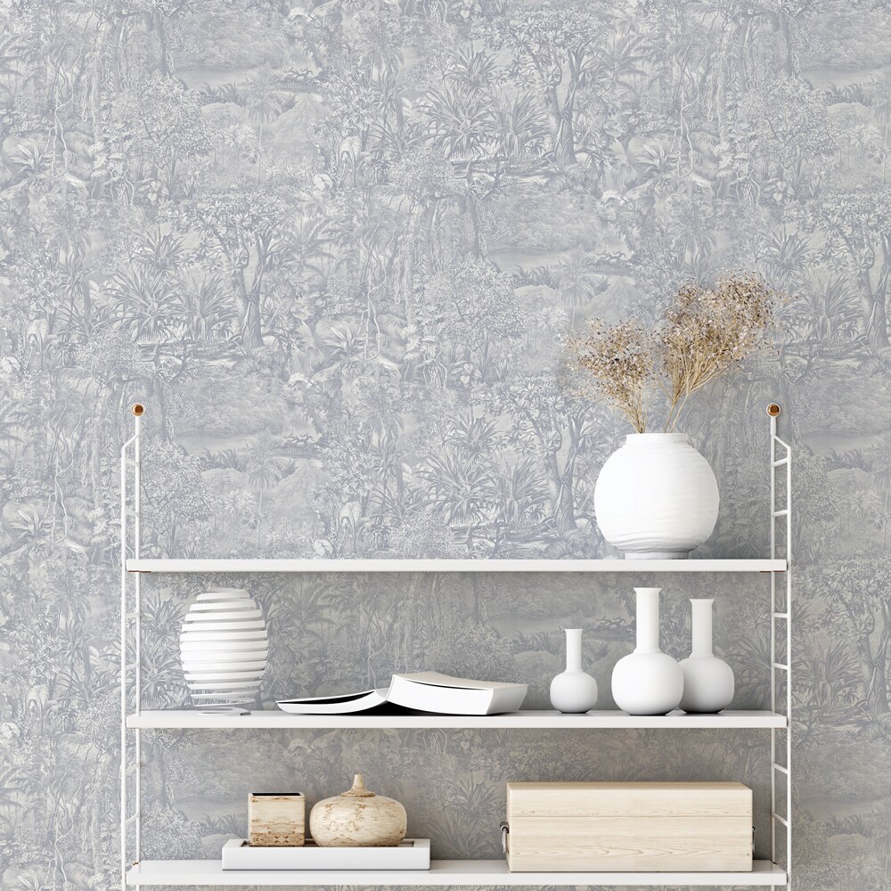 Tempaper Jungle Toile Peel and Stick Wallpaper Cornflower Blue