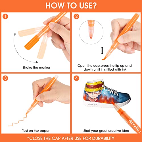 Acrylic Paint Pens Markers -12 Color Waterproof Paint Pens for Rock Painting,Graffiti, Stone, Ceramic, Glass, Wood, Fabric, Canvas, Porcelain, Metal,Water Based Quick Dry Non-Toxic and No Odor