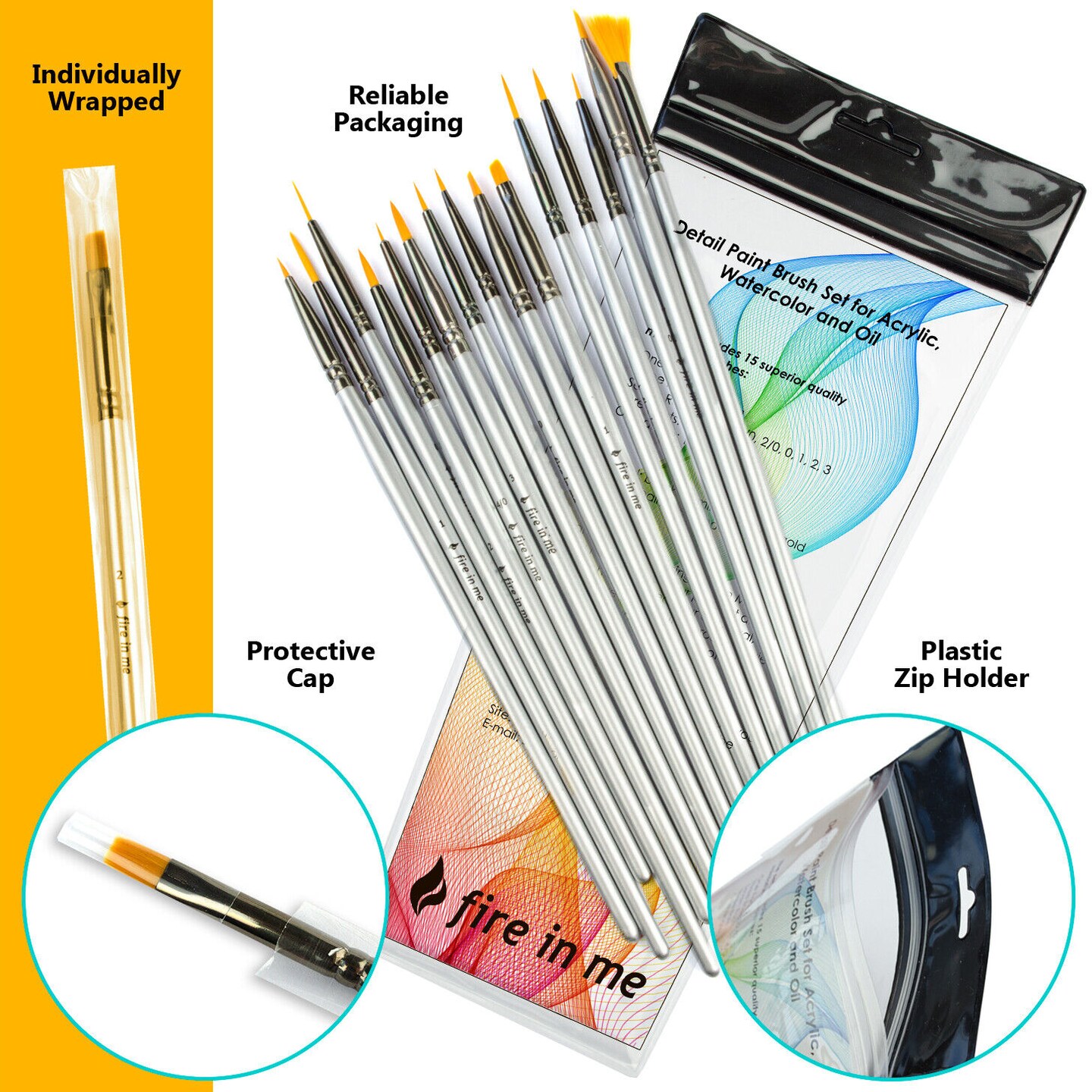 Fire In Me Premium Miniature Paint Brushes 15 pcs