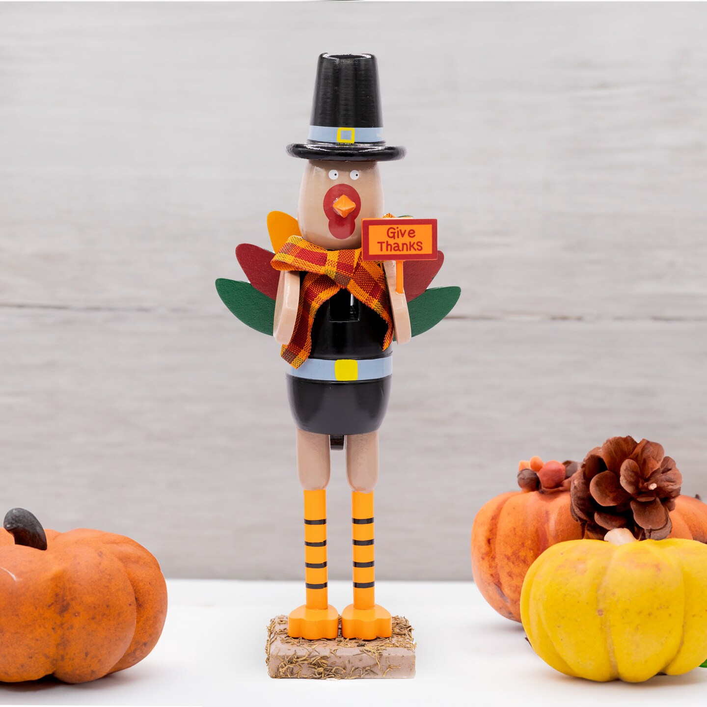 Ornativity Thanksgiving Fall Turkey Nutcracker &#x2013; Green and Orange Wooden Turkey Nutcracker Holiday Christmas Nut Cracker Doll Figure Home Table Decorations