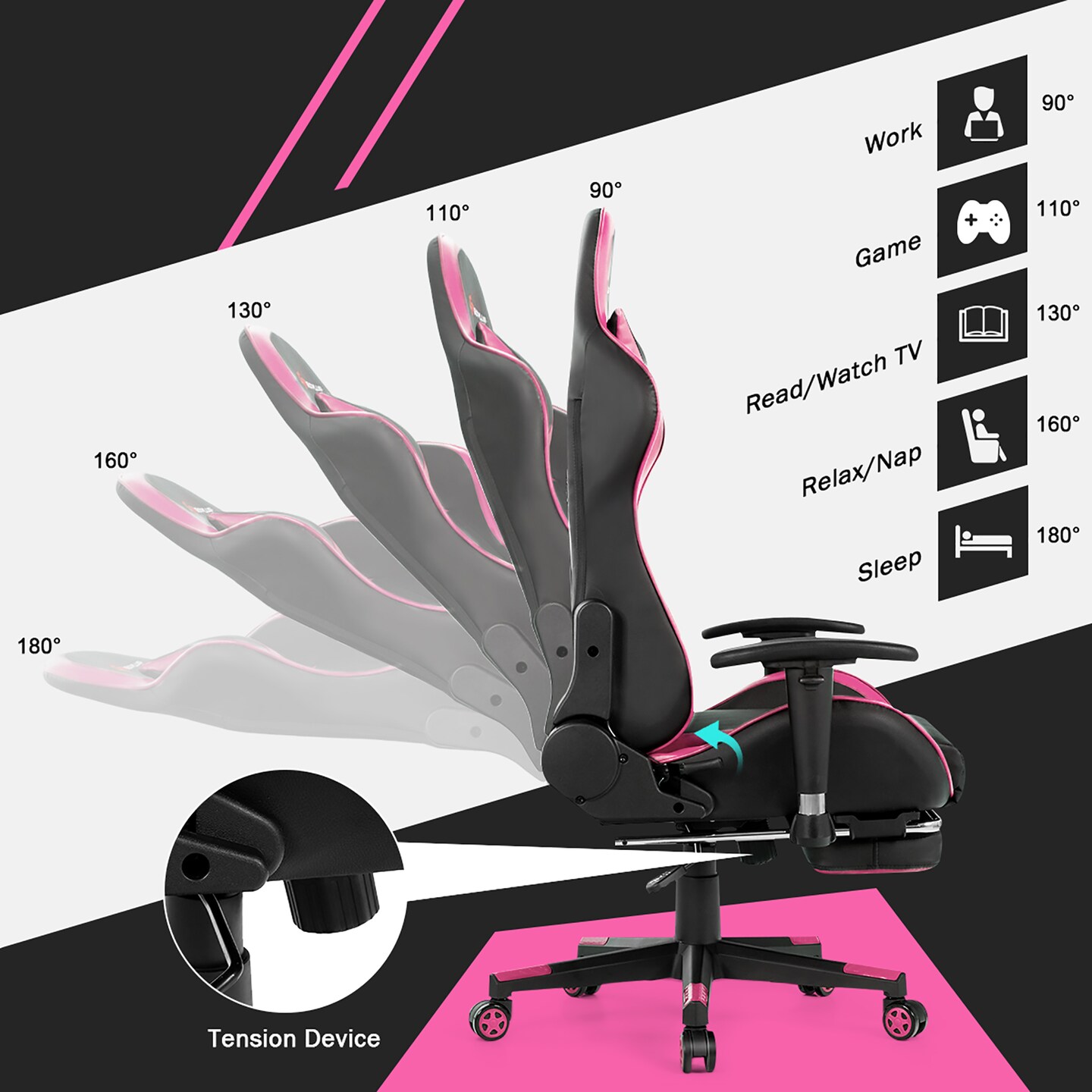 Goplus Office Massage Gaming Chair Reclining Swivel Racing with Footrest