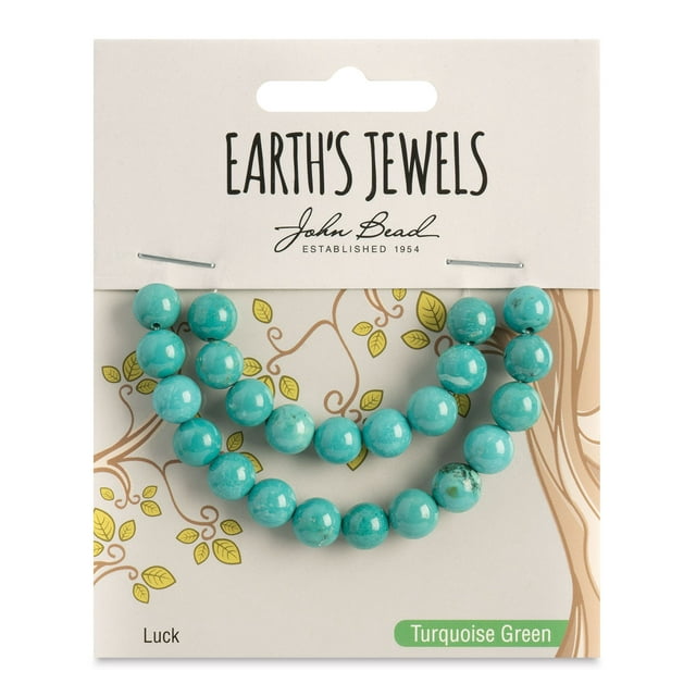 Earth's Jewels Semi-Precious Green Turquoise Natural Round Beads, 8mm