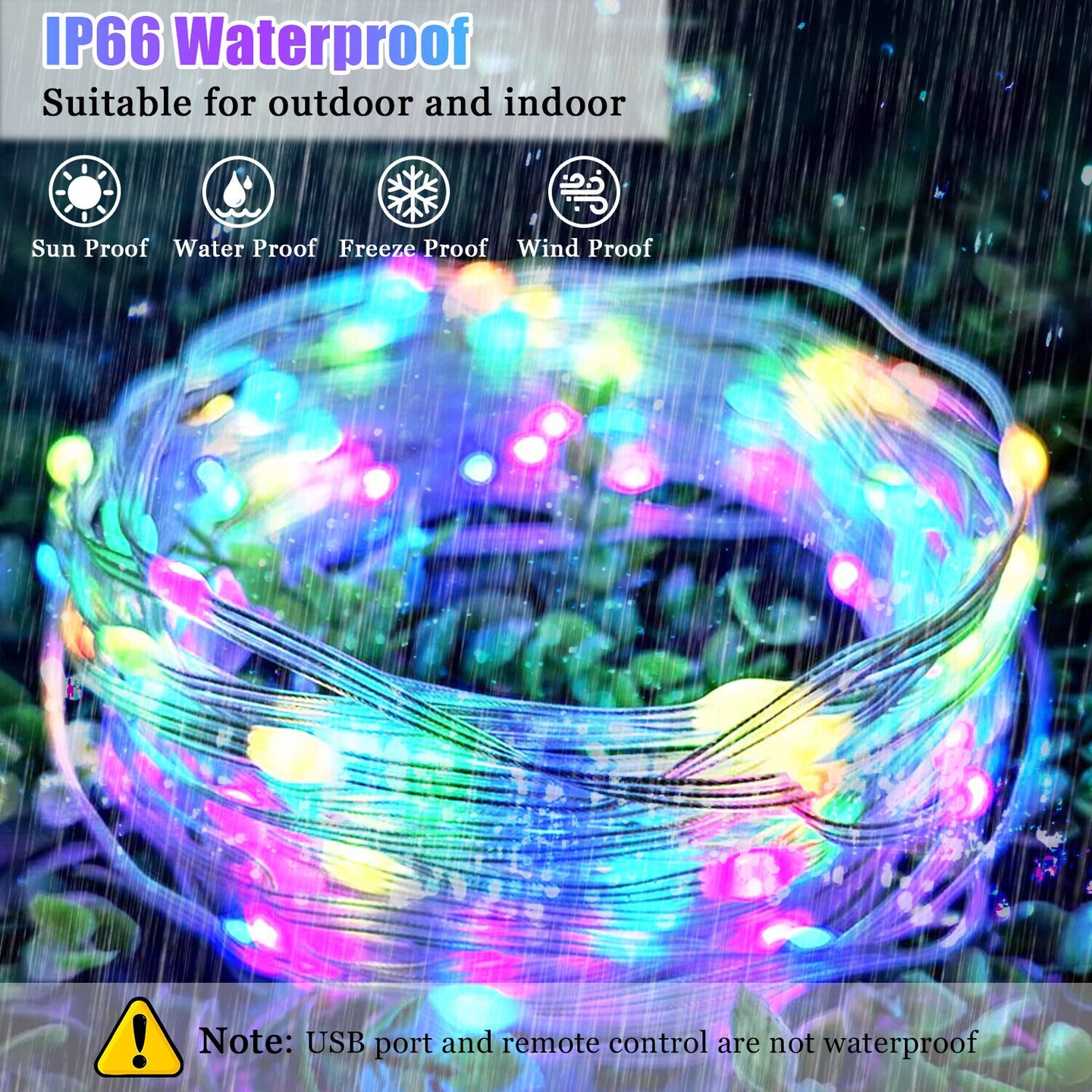100LED Sound-Activated Christmas Lights with Remote and App Control