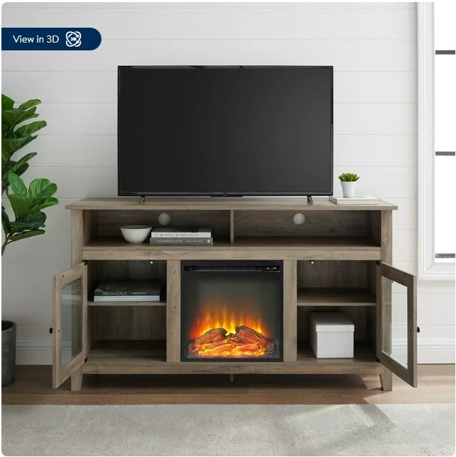 Grey Wash Highboy 2 Door Electric Fireplace TV Stand for TVs up to 65"