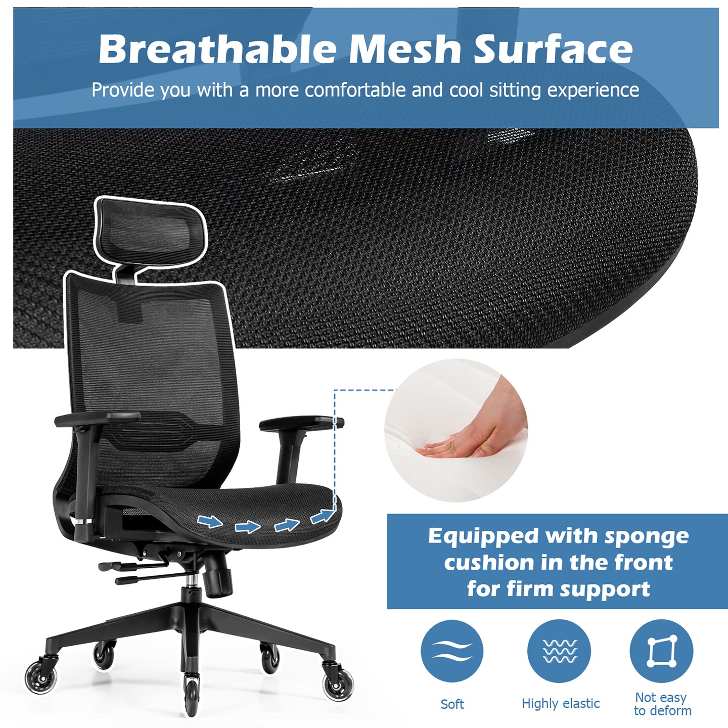 Costway Office Chair Adjustable Mesh Computer Chair with Sliding Seat &#x26; Lumbar Support