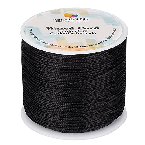 PH PandaHall 0.5mm Black Waxed Polyester Cord, 116 Yards Waxed String Wax Cord Round Beading String Roll Craft Cord for Waist Beads Bracelet Necklace Jewelry Making Macrame Supplies