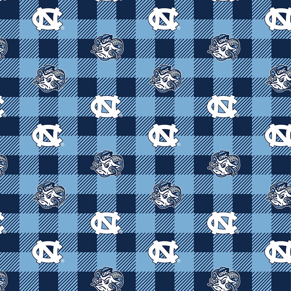 Sykel Enterprises-University of North Carolina Fleece Fabric-UNC Tar Heels Buffalo Plaid Fleece Blanket Fabric-Sold by the yard