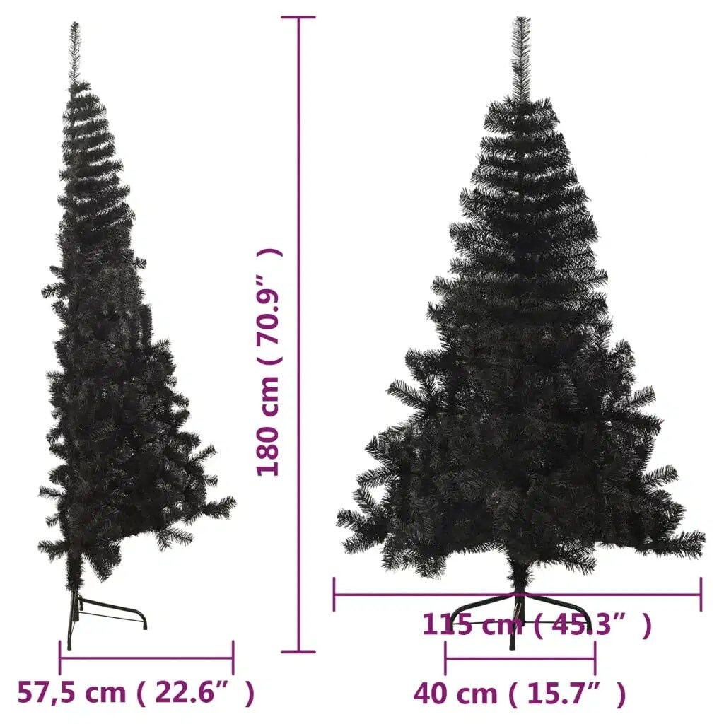 6 ft Black Half Christmas Tree with PVC Stand