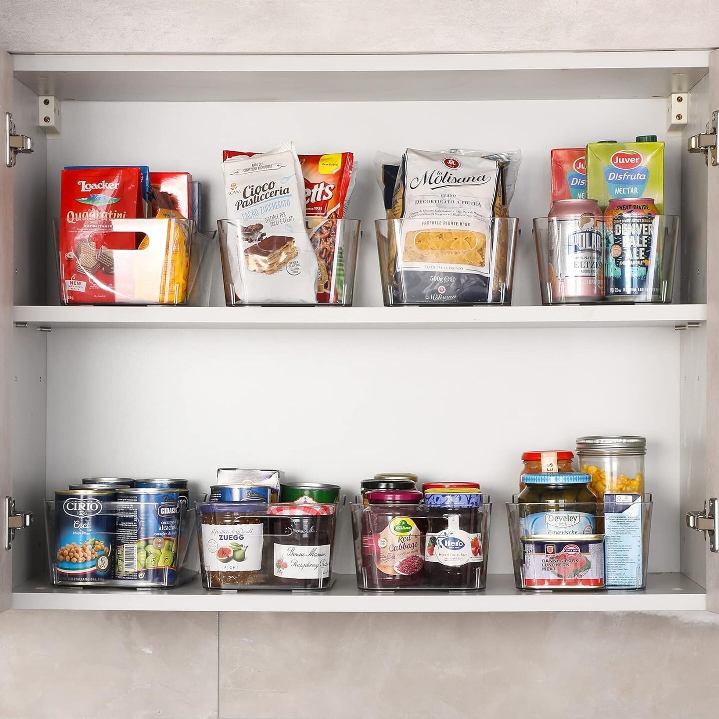 [ 12 Pack ] Multi-Use Clear Bins for Organizing - Fridge, Refrigerator Organizer Bins - Pantry Organization and Storage - Plastic Containers for Home, Kitchen, Freezer, SOHO Collection, Canbinet, RV