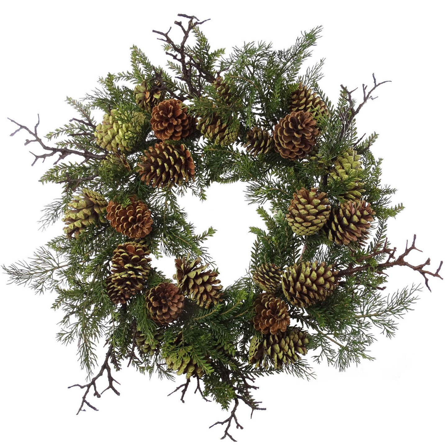 Set of 2: Artificial Mixed Pine Wreath with Natural Moss, Twigs, &#x26; Pine Cones | 24&#x22; Wide | Holiday Accents | Indoor/Outdoor Use | Winter | Home &#x26; Office Decor