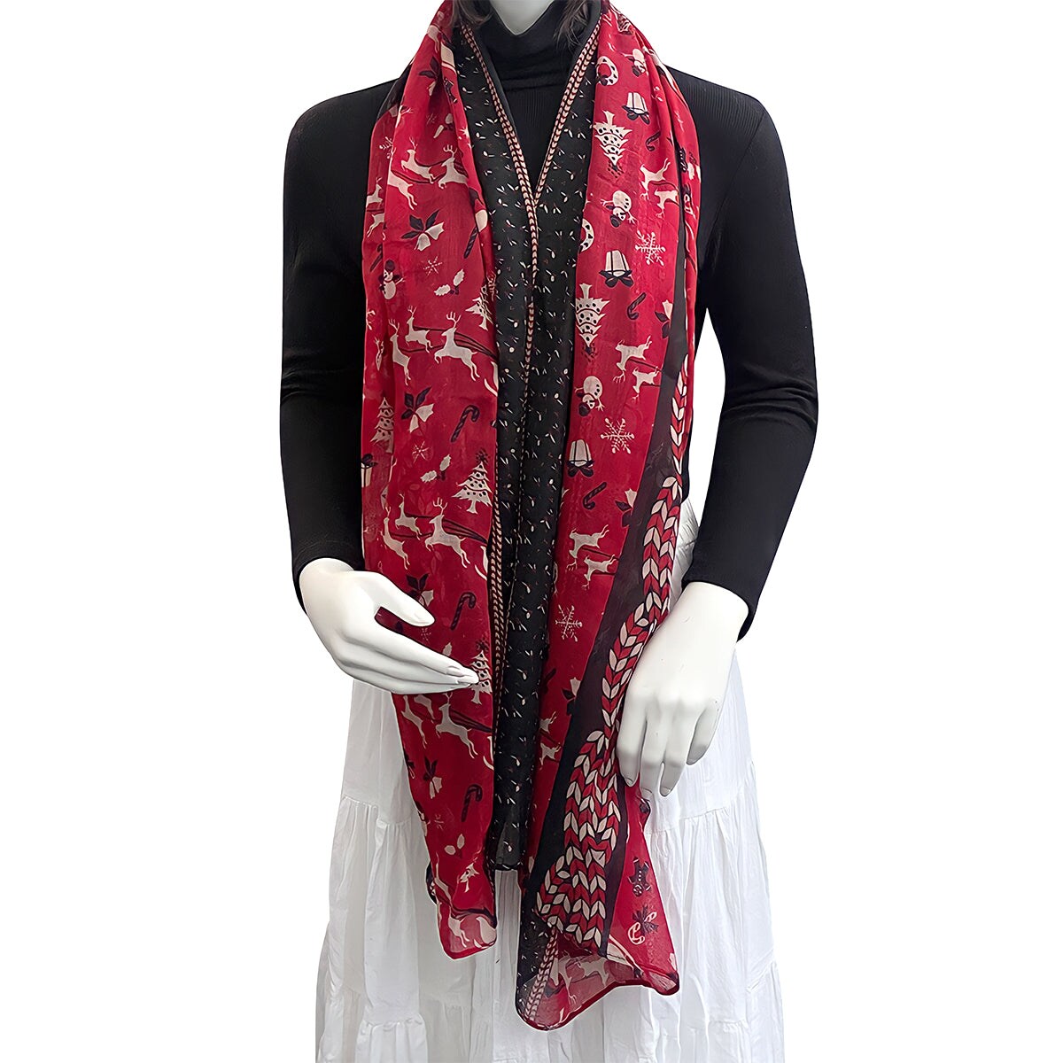 Wrapables Lightweight Winter Holiday Long Scarf, Reindeer &#x26; Sled Red