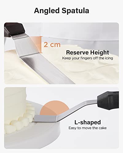 Cake Decorating Kit Baking Supplies Cake Turntable with 2 Frosting Straight Angled Spatula 3 Icing Smoother Scrapers Baking Accessories Tools for Beginners and Pros, White