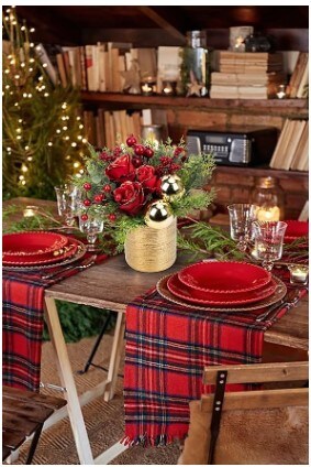 Artificial Potted Christmas Tree with Ball Ornaments, Mini Christmas Tree Tabletop Roses and Berries Small Floral Arrangements for Christmas in a Gold Pot Xmas Centerpieces for Tables Desk Mantle Decor-10.2''